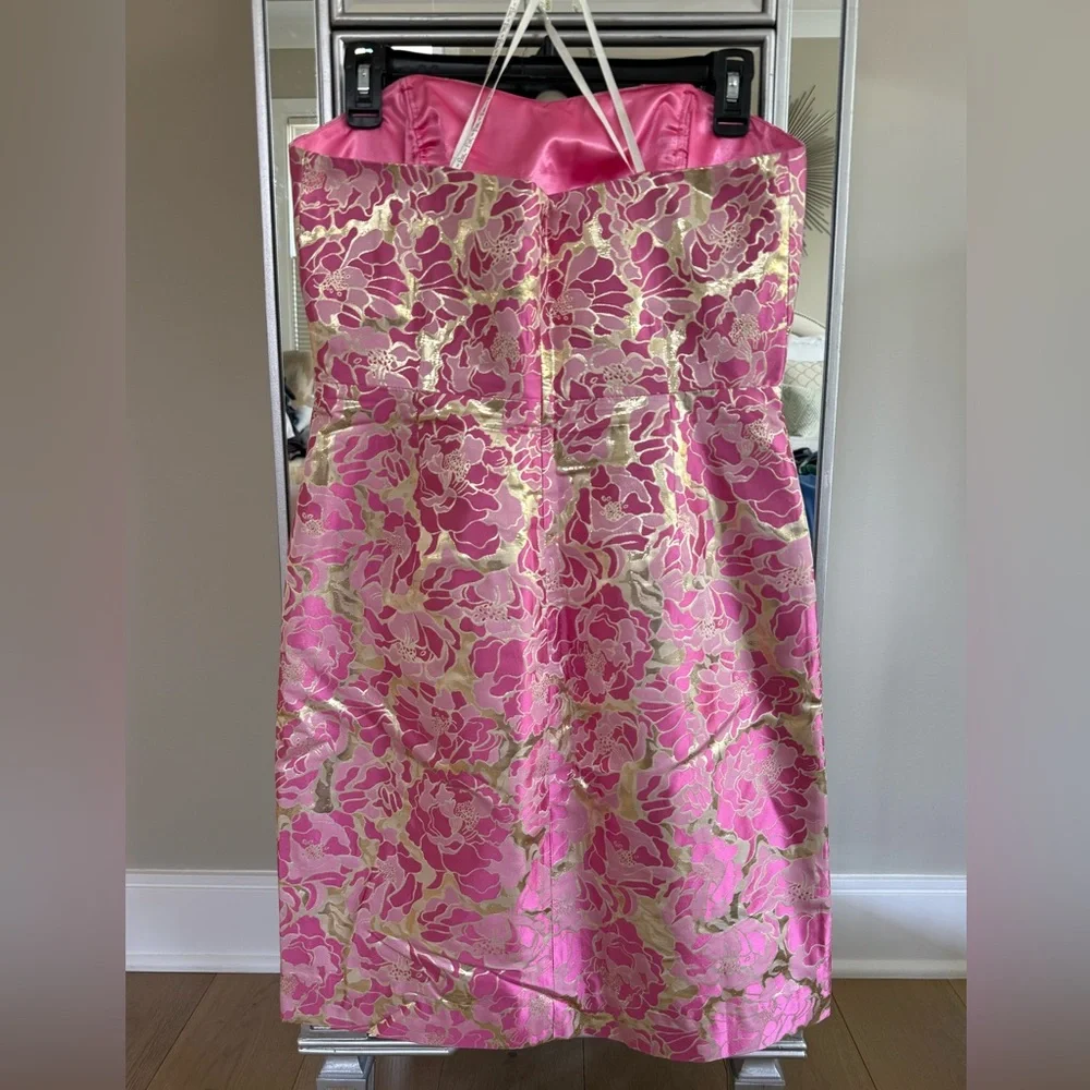 Lilly Pulitzer 🩷Raya Floral Metallic Gold Jacquard Pirates Bootyniere Dress - Picture 5 of 12